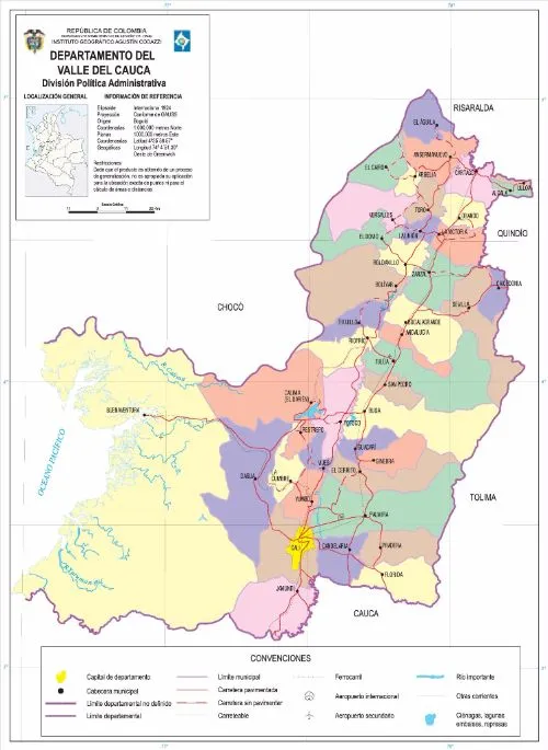 Clic para abrir el mapa completo. Departamento del Valle del Cauca Mapa Completo