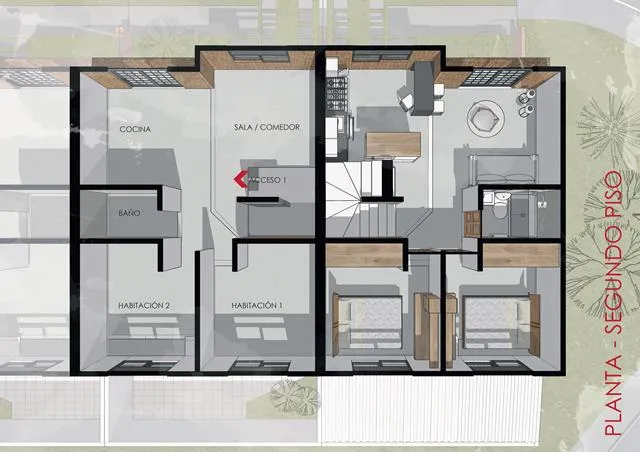Segundo piso de la vivienda de instares social